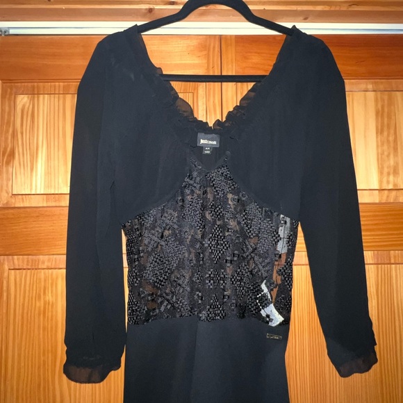 Just Cavalli. Black dress with lace in the middle ,long sleeve, v neck, size M - Picture 2 of 7